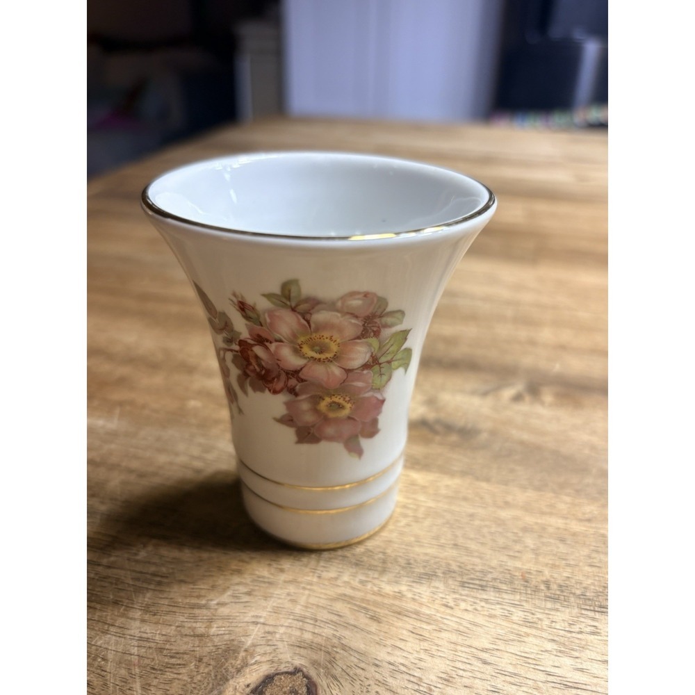 Vtg Schumann Arzberg Germany "Wild Rose" Vase Golden Crown E&R 1886 5" Pinks GUC